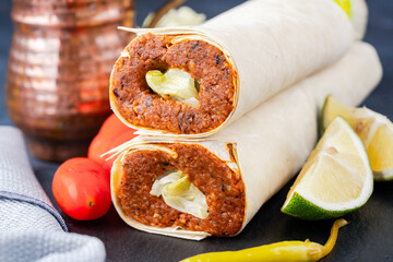 Traditional turkish food cigkofte. Cigkofte wrap.