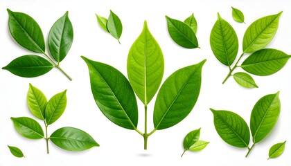 Obraz premium Fresh green leaves arranged on a white background (1)