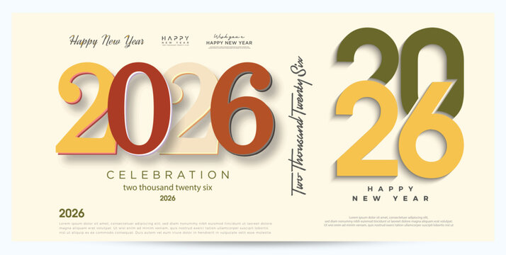 Happy New Year 2026 design. With illustrations of cut out numbers and with a subtle and beautiful touch of color. 2026 vector premium design.