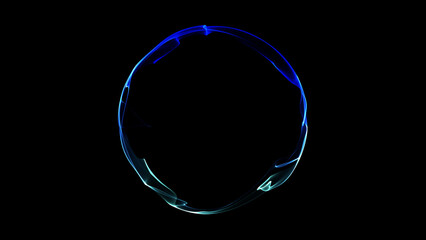 Futuristic glowing blue energy ring with smooth flowing plasma waves on black background. Sci-fi abstract circle, perfect for digital, tech, or space-themed designs and backdrops.