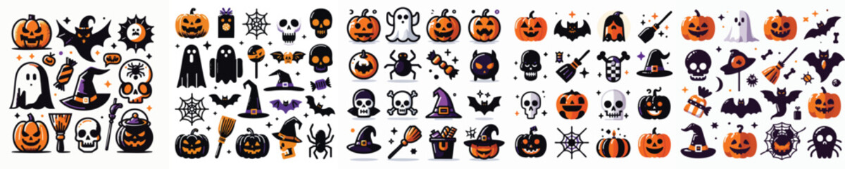 Halloween Icon Collection Vector Pumpkin Ghost Skull Witch Pack