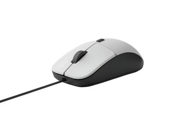 Minimalist 3d render of a wired computer mouse on a plain black background studio shot