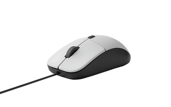Minimalist 3d render of a wired computer mouse on a plain black background studio shot