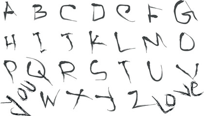 Brush Stroke Alphabet Vector Set A to Z with Extra Words You and Vector. Hand Drawn Style Font for Creative Design Projects and Artistic Compositions