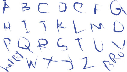 Indigo Brush Stroke Alphabet Vector Set A to Z with Extra Words Bro and Vector. Hand Drawn Style Font for Creative Design Projects and Compositions