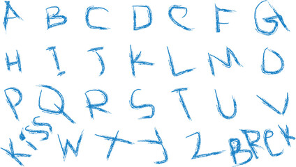 Blue Brush Stroke Alphabet Vector Set A to Z with Extra Words Bro and Vector. Hand Drawn Style Font for Creative Design Projects and Compositions
