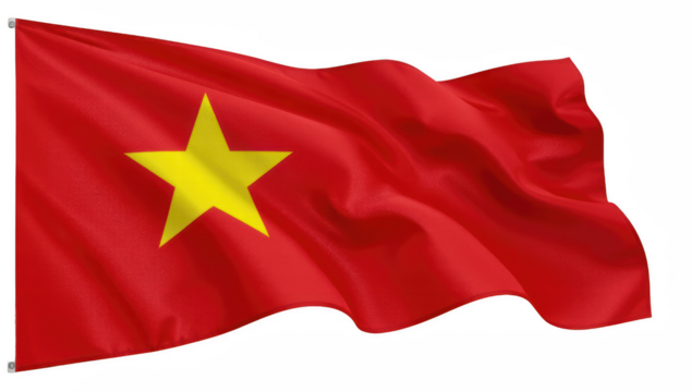 Vietnamese flag waving with red background and yellow star  