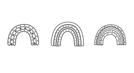 Outline Set of 3 Rainbow Icons in Doodle Style  