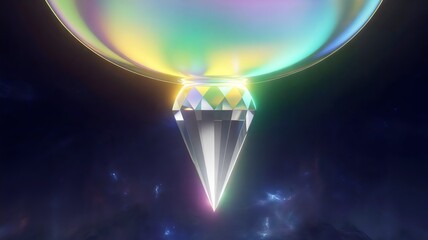Digital illustration of pulsating light transforming into crystal spire – Perfect for cosmic wonder, spirituality, or futuristic symbolism