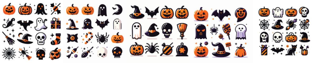 Halloween Icon Set Vector Pumpkin Ghost Skull Witch Illustration
