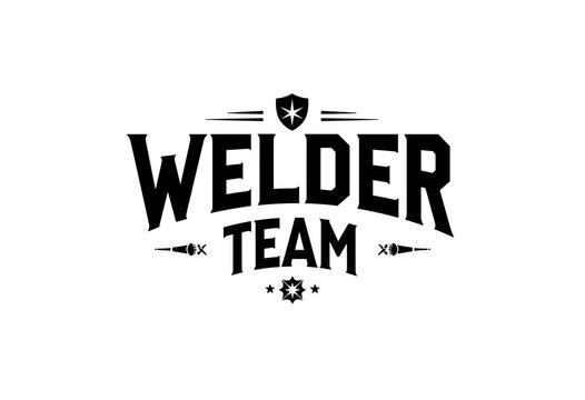 Welder typography art logo with bold text and shield design  
