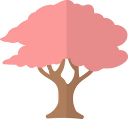 A stylized illustration of a tree with a brown trunk and a large pink, cloud-like crown of blossoms.