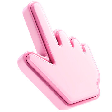 pastel pink, shiny, modern aesthetic, hand-shape pointer three-dimensional shape isolated over white (transparent) background; 