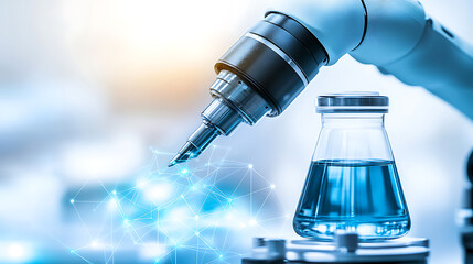 Robotic Arm Dispensing Liquid into a Flask in a Laboratory Setting