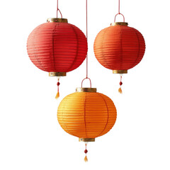 Obraz premium Three red and orange paper lanterns hanging