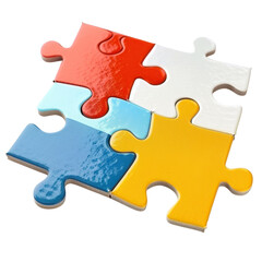 Colorful jigsaw puzzle pieces fitting together perfectly symbolizing teamwork and solutions