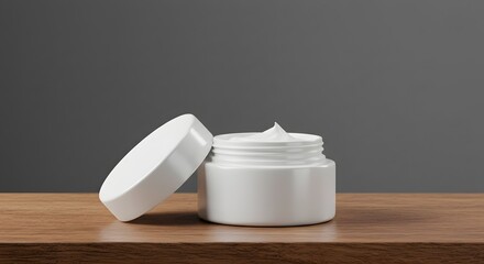 Cosmetic Cream Jar Mockup on Wooden Surface