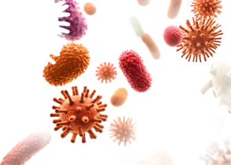 Diverse microscopic organisms with spiky textures isolated on a transparent background