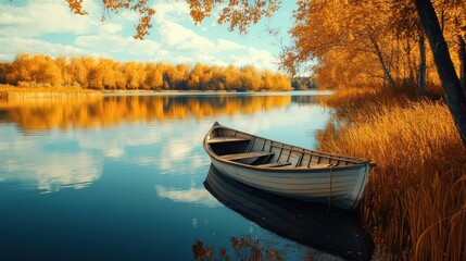 Obraz premium Boat on a lake landscape scenery nature.