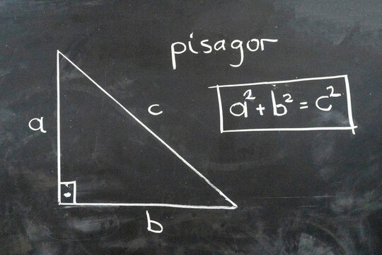 Pythagorean Theorem Demonstration on Blackboard with Triangle Diagram and Formula