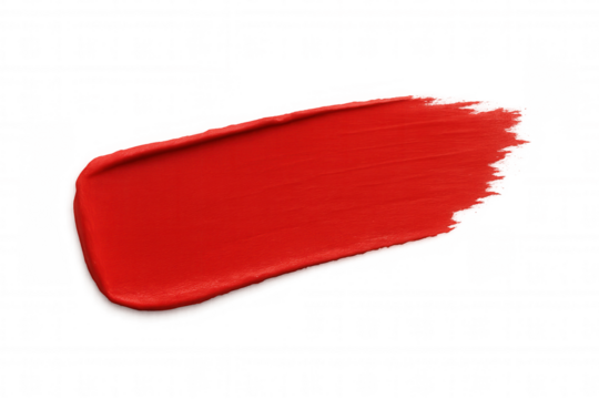 Red paint brush stroke splashing vivid color, creating artistic accent against transparent background for graphic design layouts