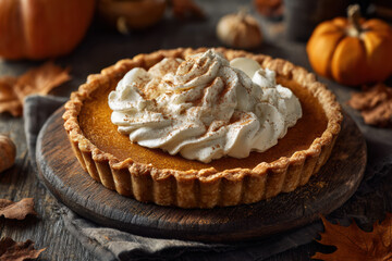Rustic Autumn Pumpkin Pie 45-Degree Lifestyle Photography