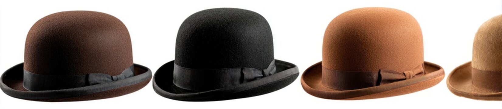 Four  bowler hats in various colors