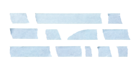 set of cyan adhesive torn tape isolated transparent png background,Paper tape sticker with ripped edges,Design template or mockup.Torn masking tape