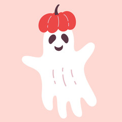 Halloween Cartoon Cute Ghost in Pumpkin Hat Design