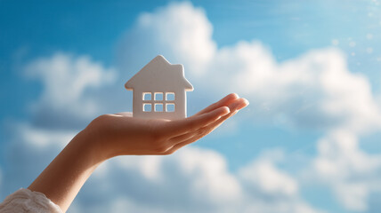 女性が家の模型を手にのせる