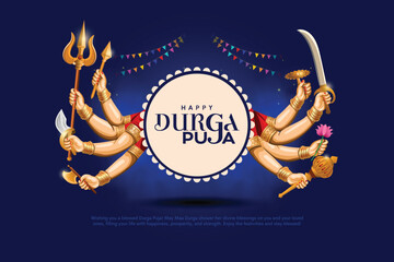 indian Goddess durga in Happy Durga Puja Subh Navratri background. Creative vector illustration design. © RMAKE