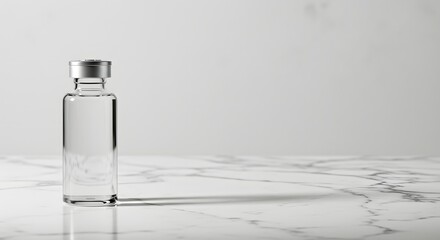 Empty Glass Vial on Marble Surface - Medical, Pharmaceutical, Scientific Concept