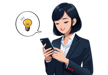 生成AI　スマホを操作するスーツ姿の女性