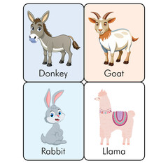 Animal Flashcards donkey  goat rabbit llama