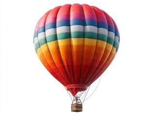 A vibrant hot air balloon, showcasing a spectrum of colors against a plain white backdrop.