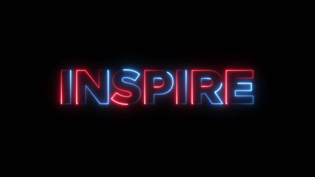 Glowing neon Inspire text animation Isolated on Black Background