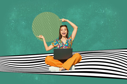 Fototapeta Collage of stylish person with hypnotic swirl and geometric pattern black white waves background in modern pop style