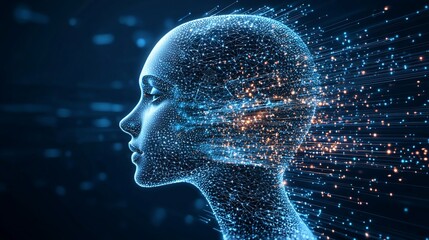 Obraz premium Abstract human form emitting glowing particles, digital connection concept