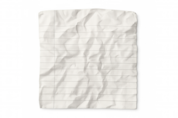 Crumpled lined paper sheet, transparent background, ready for adding creative notes or design elements