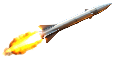  missile rocket with bright orange fire trail isolated on a transparent background.PNG AI GENERATED