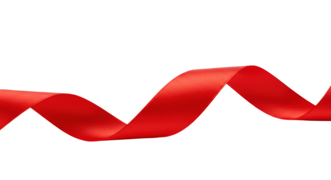 Vibrant red satin ribbon with a lustrous sheen, elegantly sweeping across a transparent studio background with negative space, concept of strategic business growth and seamless connectivity