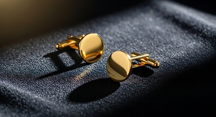 Elegant gold oval cufflinks on a dark textured surface