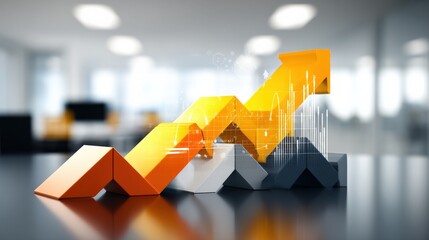 3d rendering of a financial graph with an upward trend, symbolizing growth and success in a modern office setting
