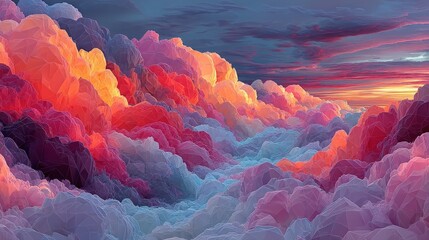 Surreal sky filled with vibrant, colorful clouds in shades of pink, orange, purple, and blue during a dramatic sunset