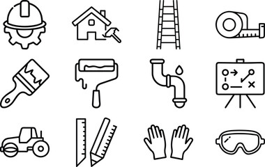 Construction and Renovation Icons Set with Tools and Safety Gear equipment