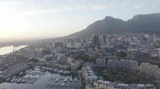 Aerial shot of Cape Town City centre from the Waterfront.
