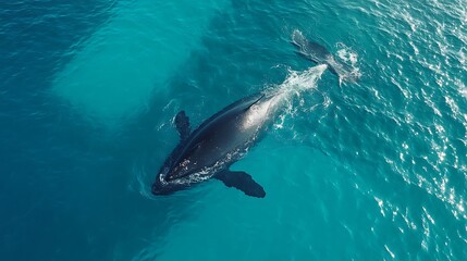 Stunning whale silhouette glowing under golden sunlight in clear ocean water picture