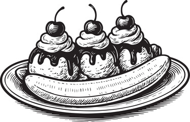 Banana split ice cream vector illustration