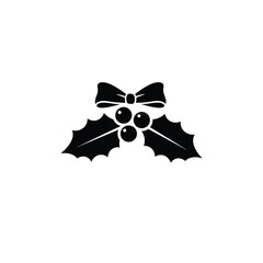 Holly berries and bow icon christmas