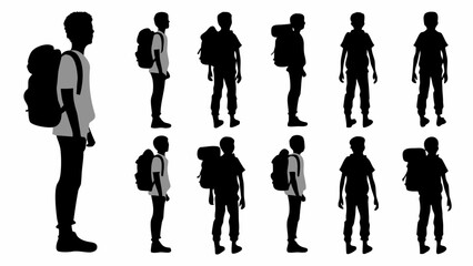 Active hikers silhouette collection showcases outdoor adventure and travel journeys